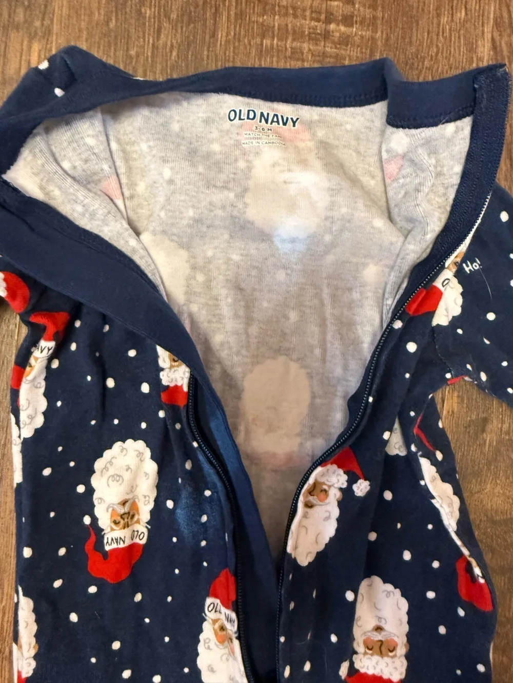 Old Navy Navy Santa Print Kids One-Piece Footie Pajamas